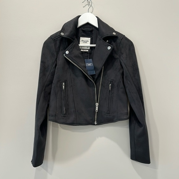 Abercrombie & Fitch Jackets & Blazers - Abercrombie Vegan Suede Leather Charcoal Gray Black Moto Jacket Size XS NWT